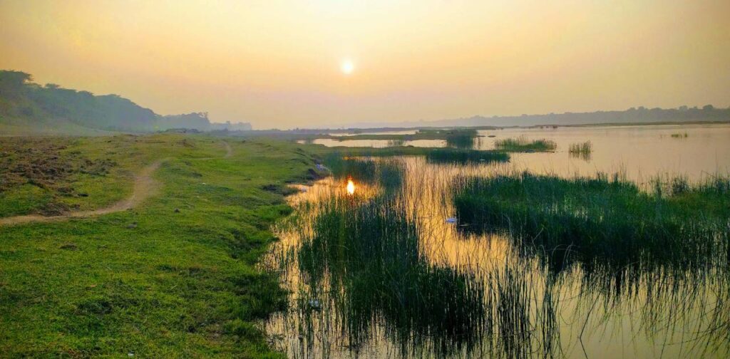 Beautiful wetland in evening time. Ramsar sites in India 2022